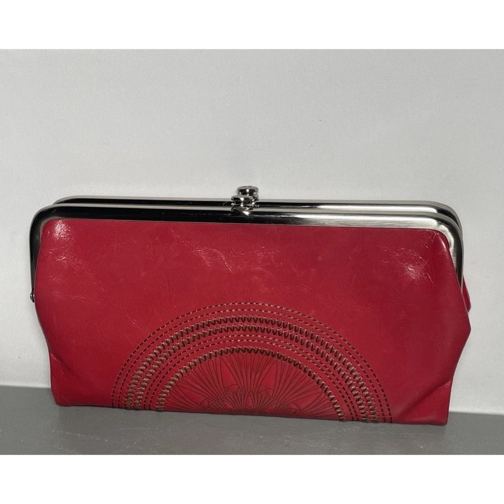 Hobo Lauren Leather Clutch Double Frame Wallet Hibiscus Pattern